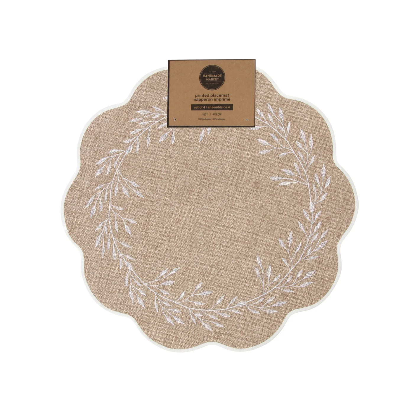 Embroidered Leaf Placemat Set Of 4 Taupe