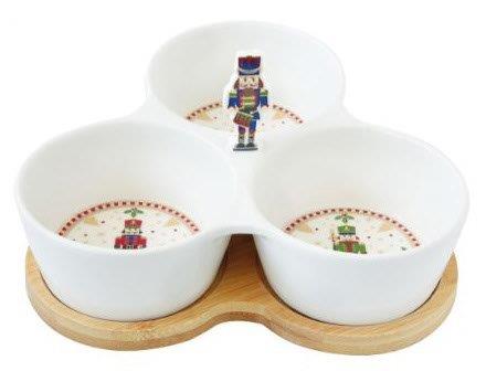 Nutcracker Snack Bowl Set on Bamboo Tray