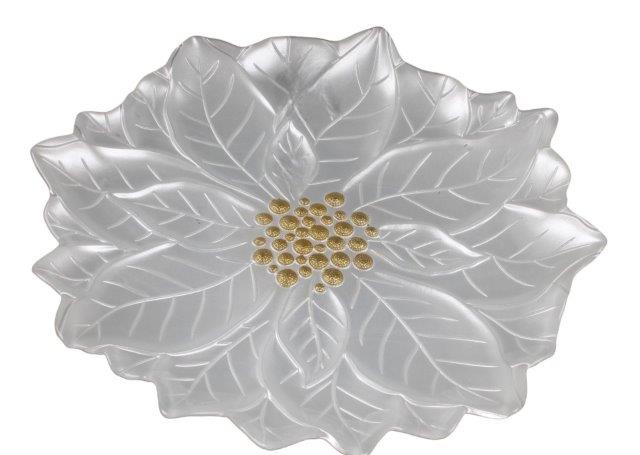 White Poinsettia Glass Plate