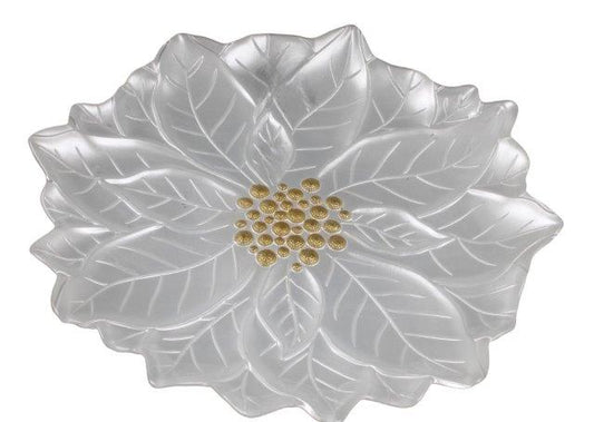White Poinsettia Glass Plate