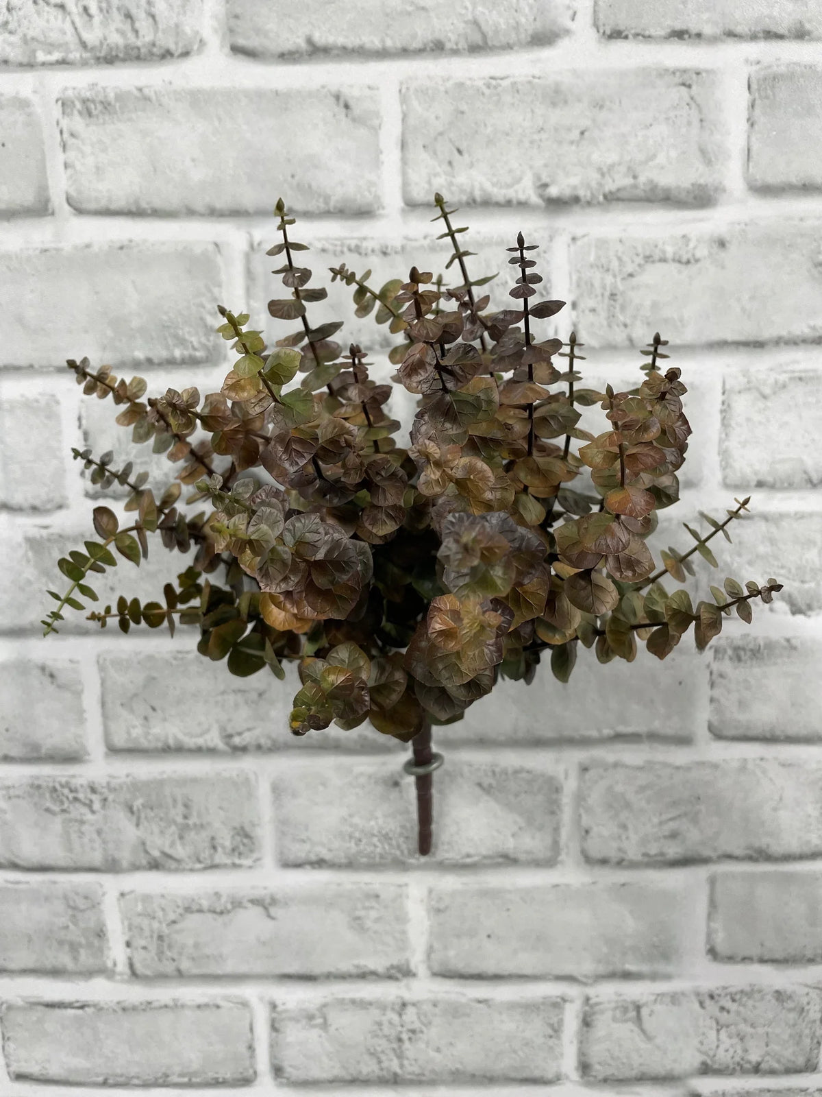 12" Faux Brown Green Eucalyptus Bush