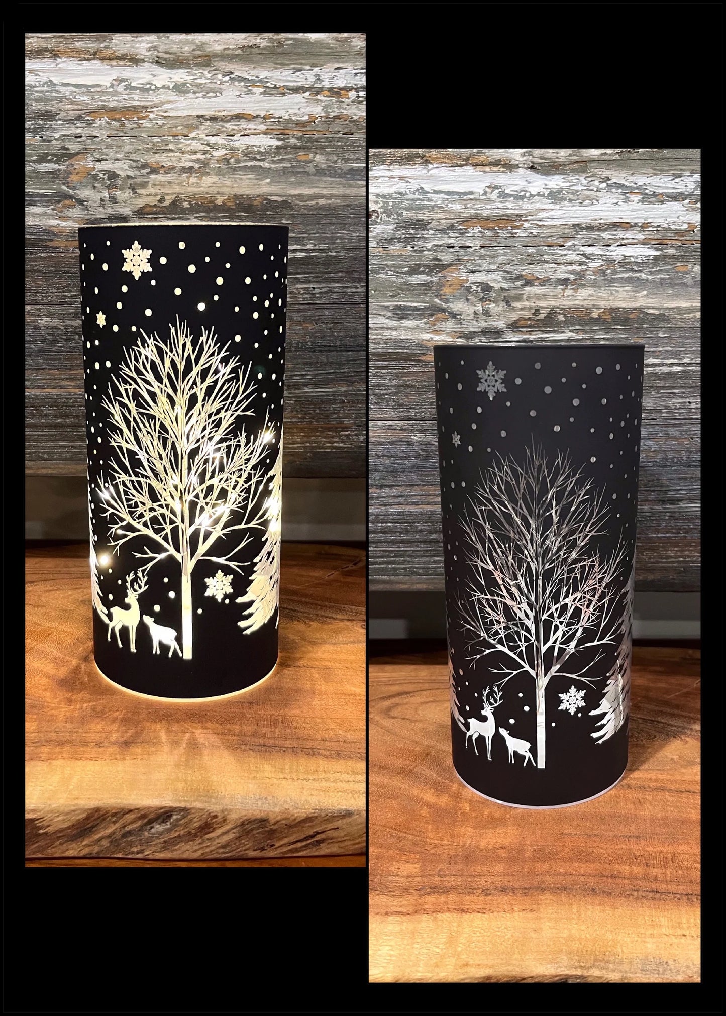 Matt Black Tree with Reindeer LED Light -Small