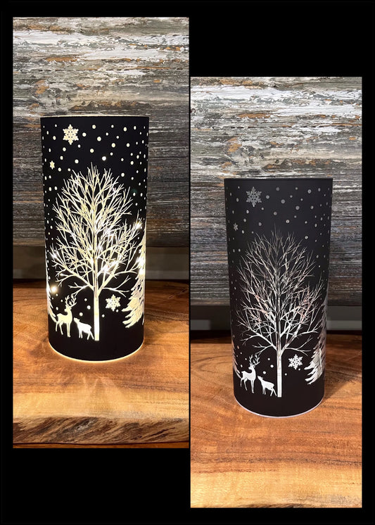 Matt Black Tree with Reindeer LED Light -Small