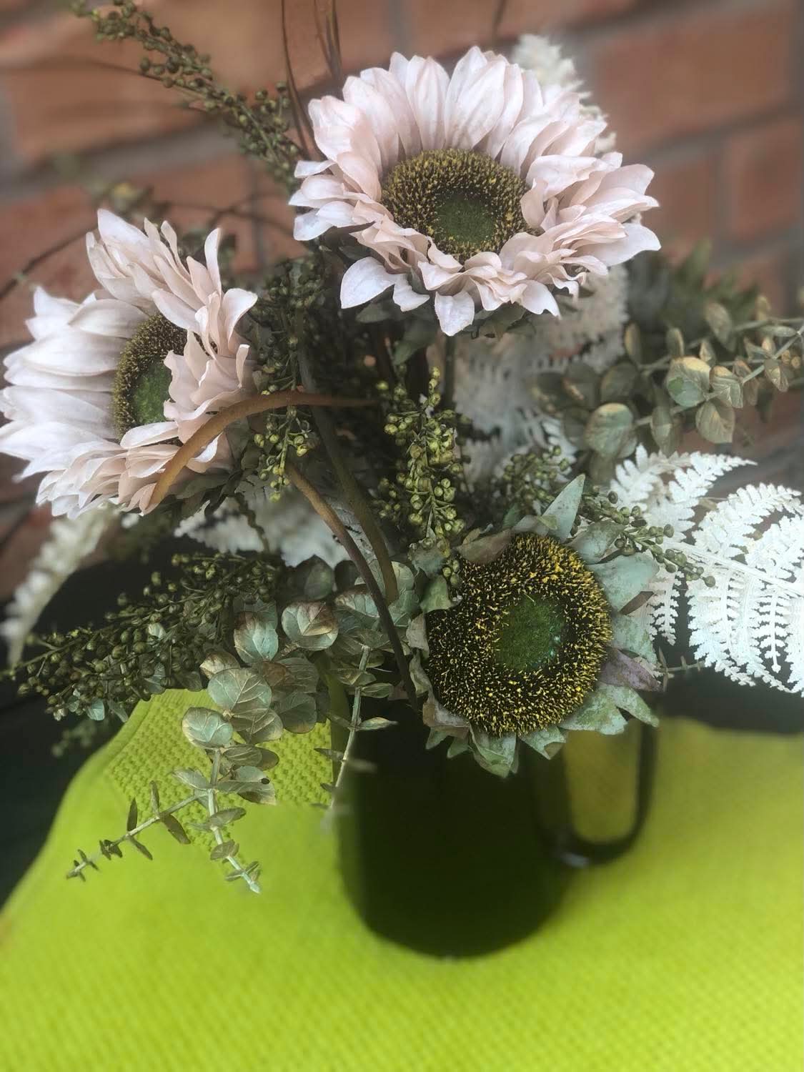 White Sunflower Arrangement in Black Jug *Store Pick Up Only