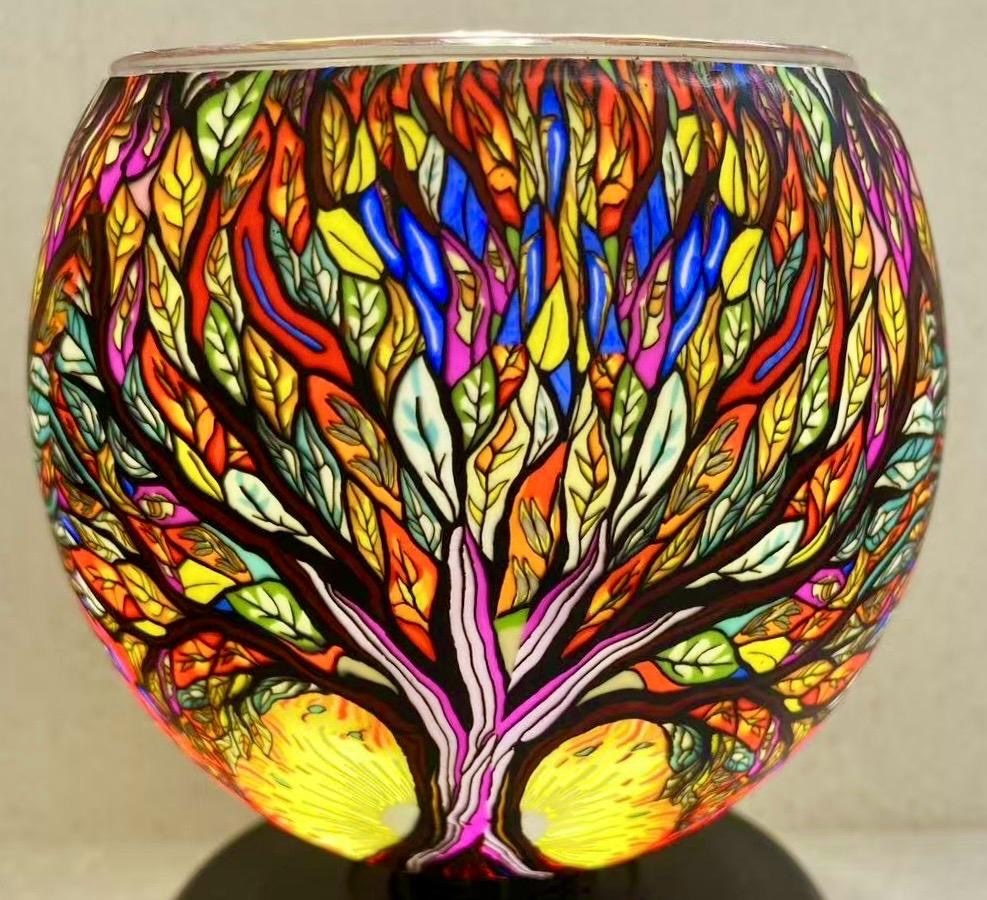 Glass Tealight Holder - Colourful Tree of Life