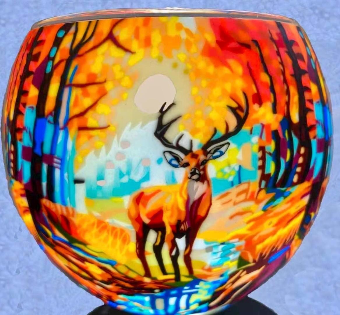 Claymaster Glass Tea Light Holder- Colourful Buck