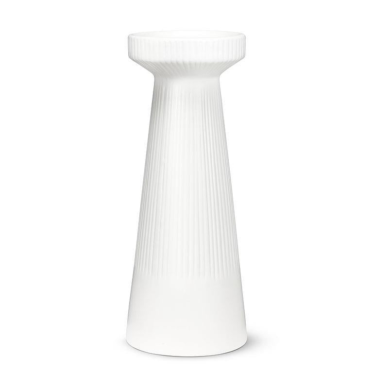 Ribbed White Pillar Holder Large