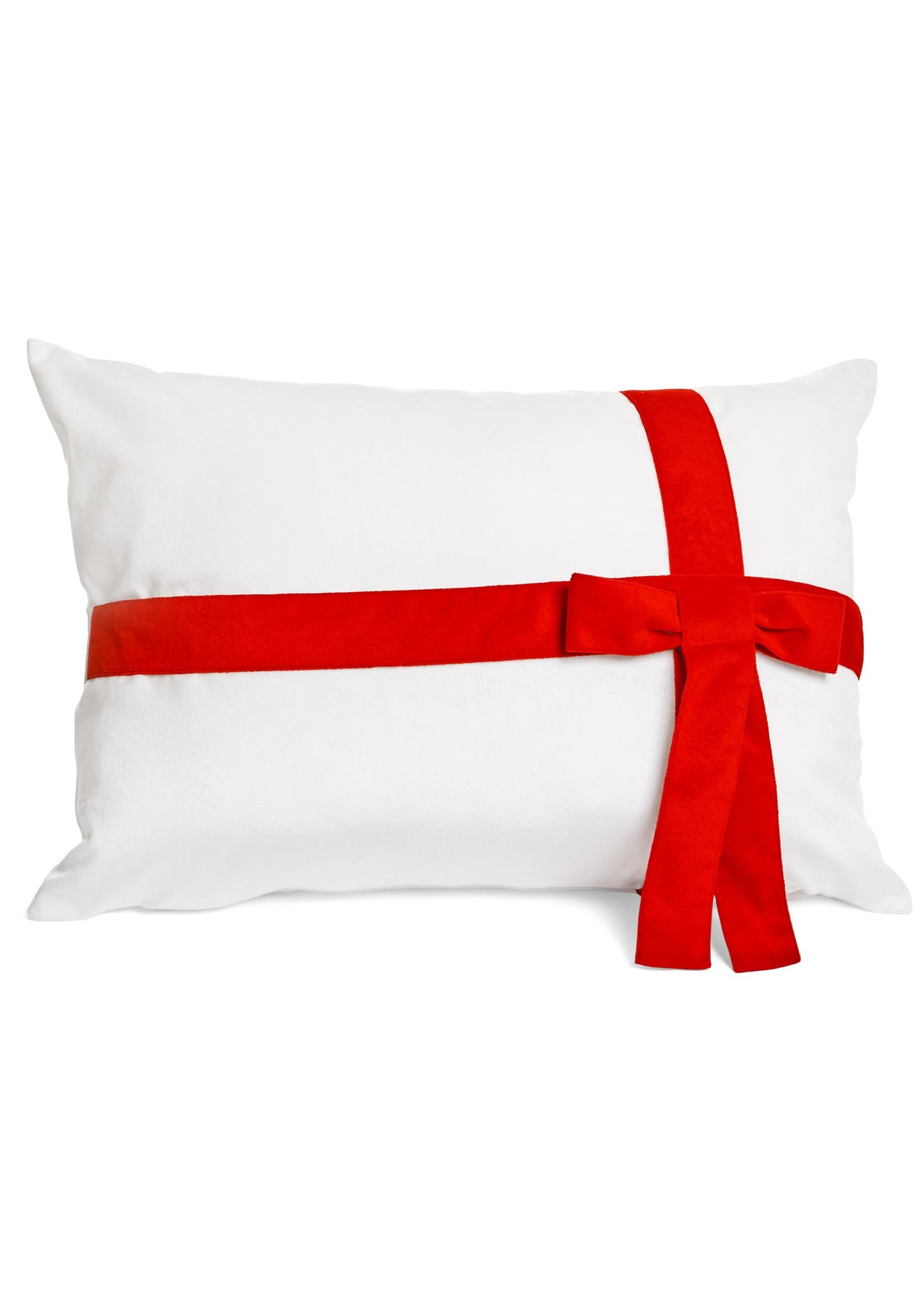 Cream Cushion with Red Bow Rectangular