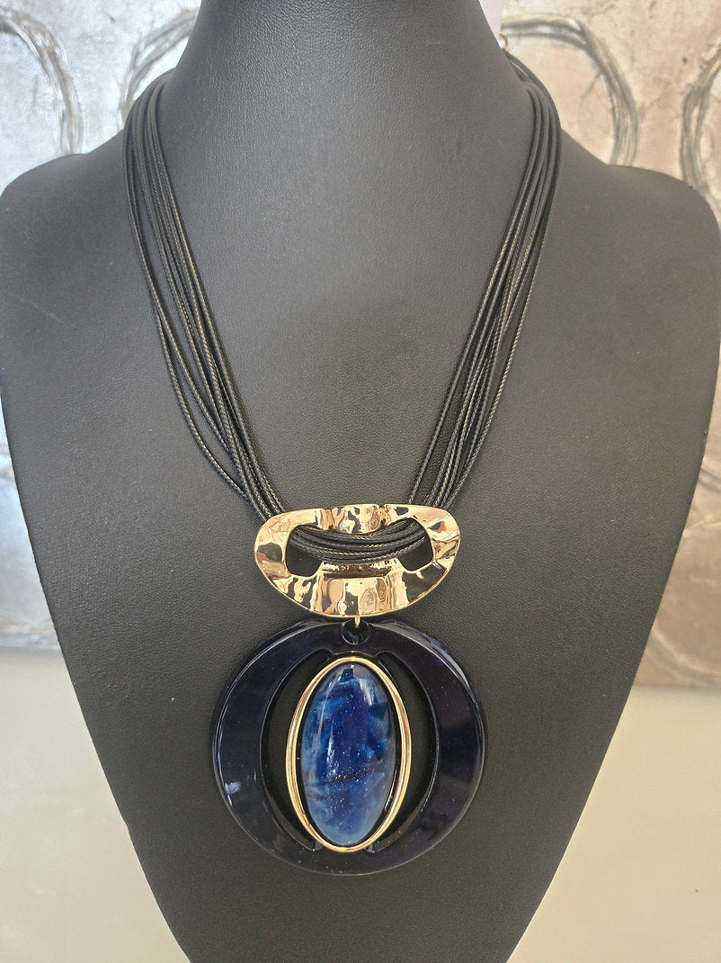 Black with Blue Oval Necklace