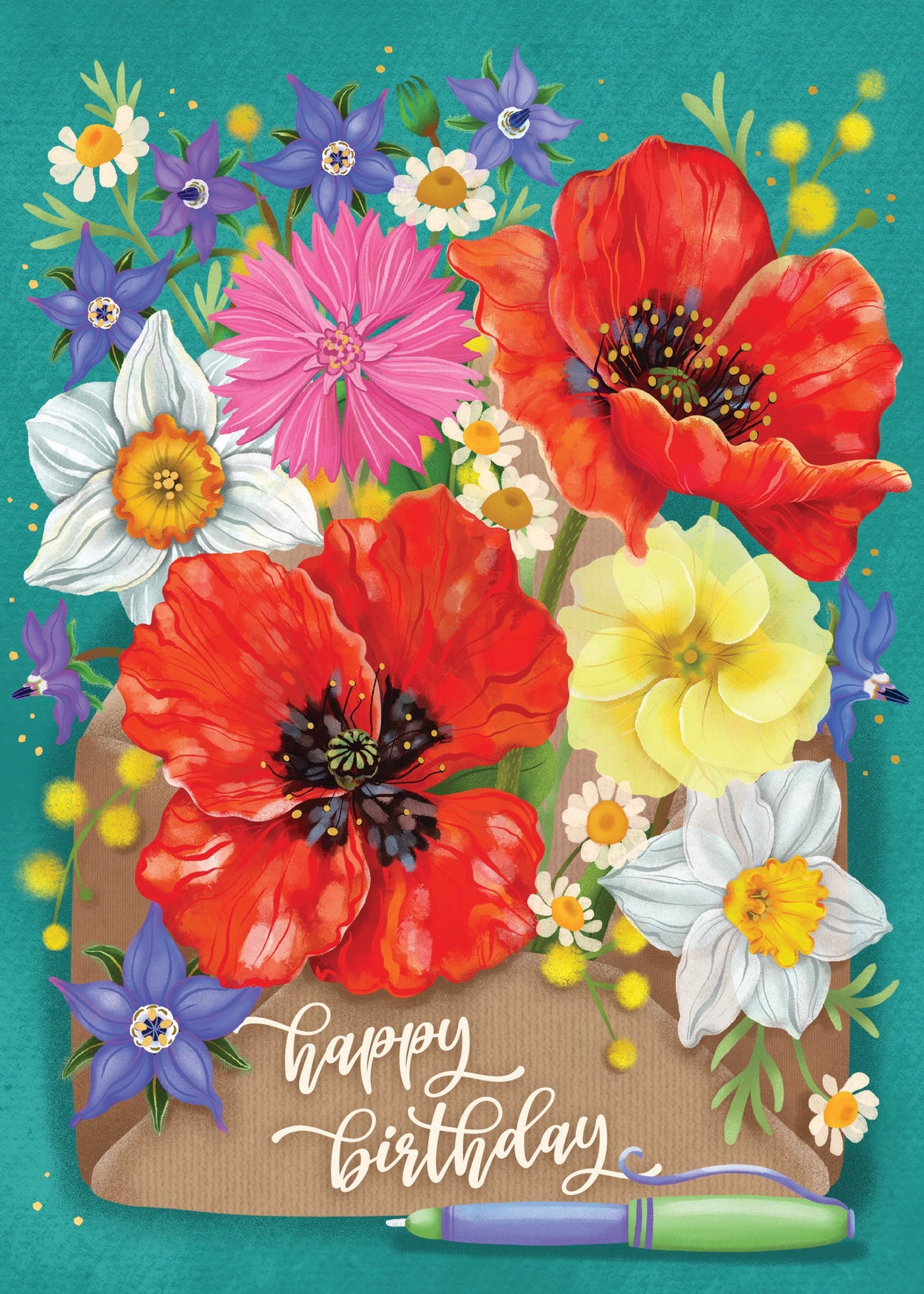 Birthday Card - Bright Floral Envelope