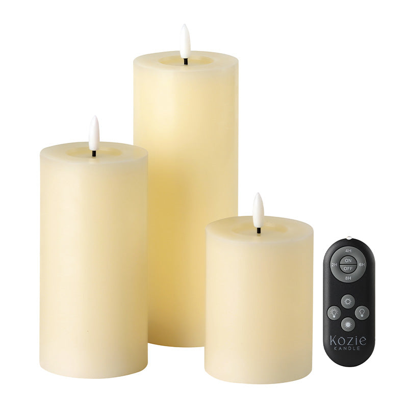 Cream Pillar LED Candle Set (3 Candles)