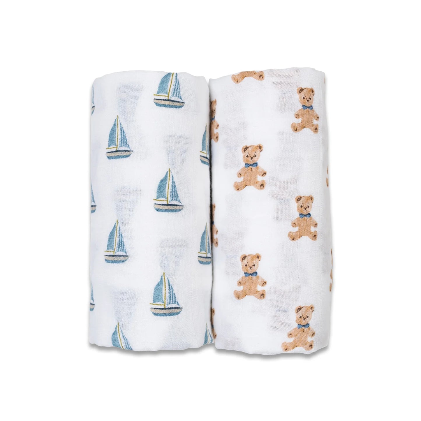 Lulujo Vintage Bear and Sailboat Swaddling Blankets