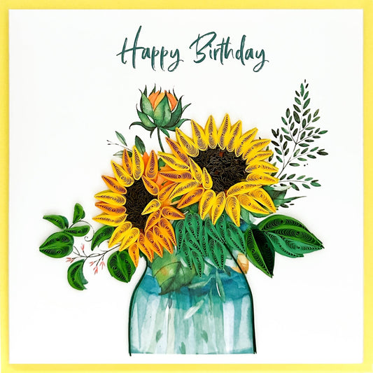 Quilling Card - Birthday Sunflower jar