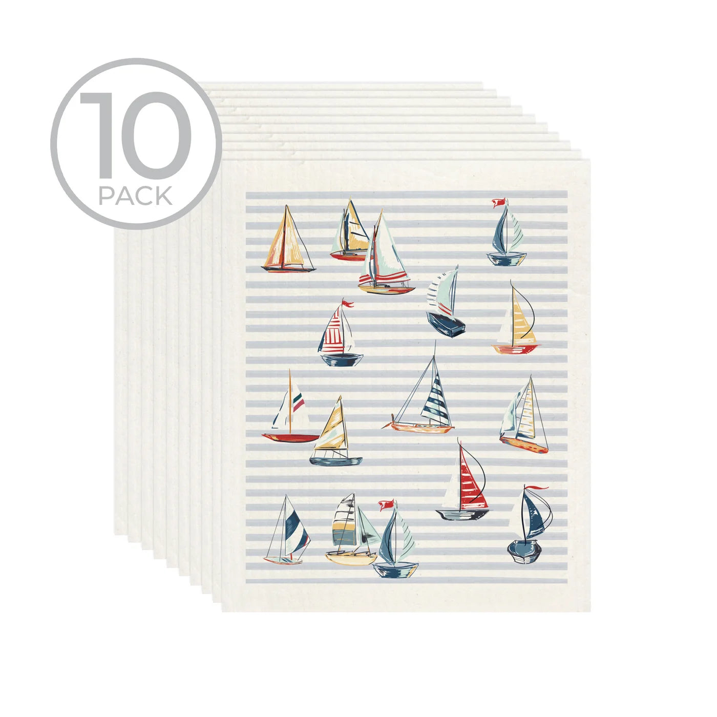 Striped Sailboat Sponge Cloth- Set of 10
