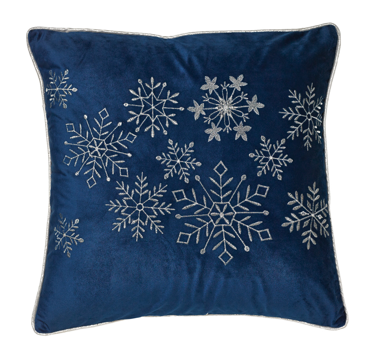Blue Cushion with Silver Snowflakes 18"