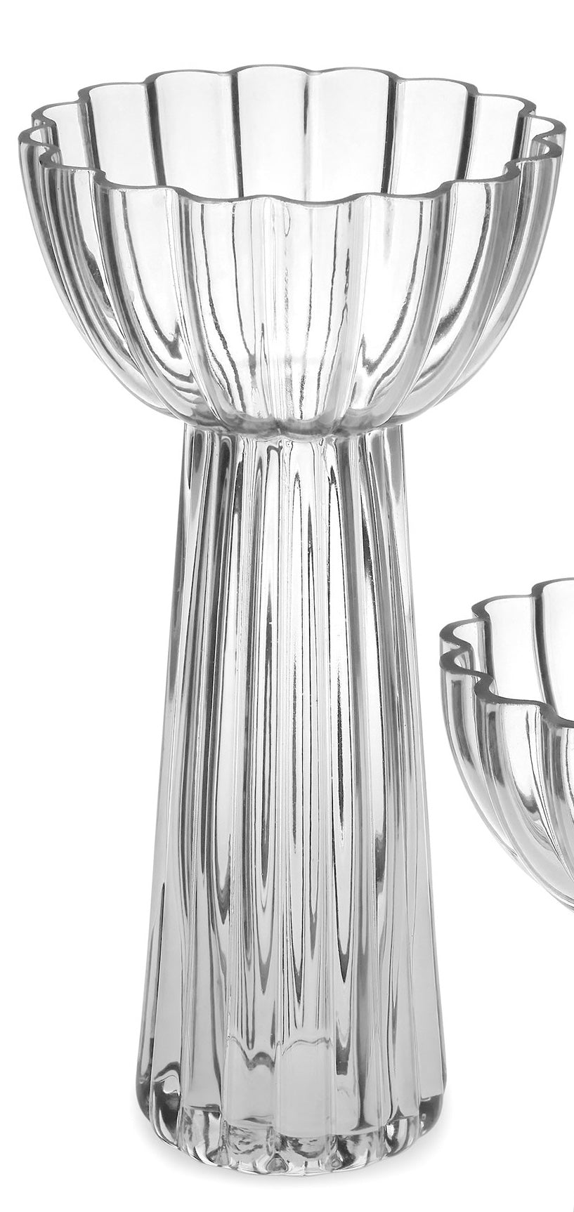 Ribbed Glass Clear Vase - Tall