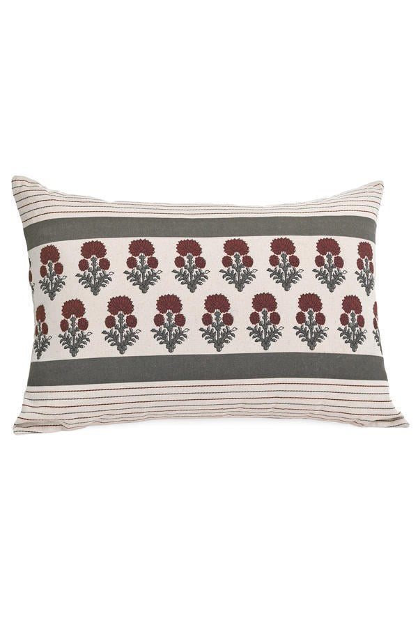 Plum Cotton Block Print Rectangular Cushion