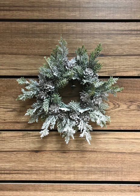 Snowy Pinecone and Greens Candle Ring 3"