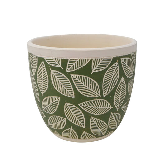 Green Pot with Cream Leaves