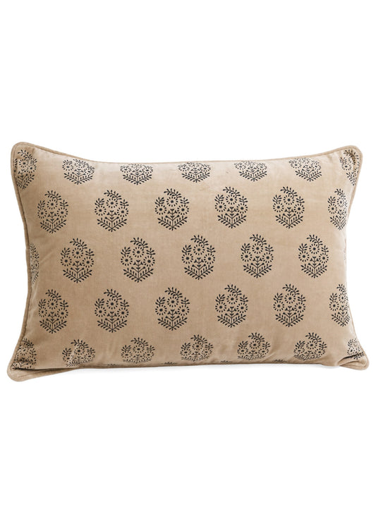Cotton Velvet Block Print Cushion - Rectangular