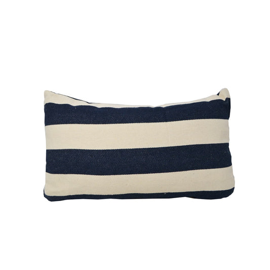 Navy and Cream Striped Rectangular Cushion