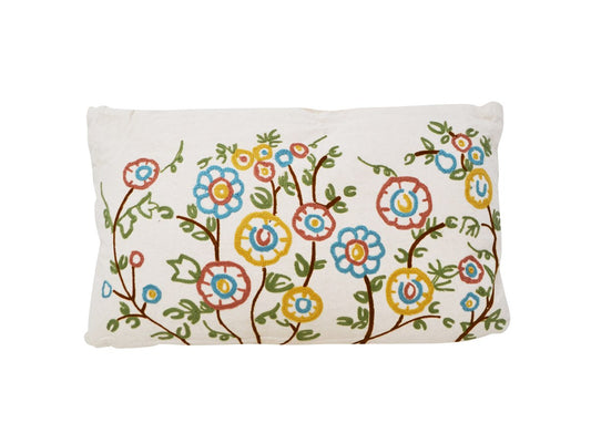 Rectangular Floral Embroidered Cushion