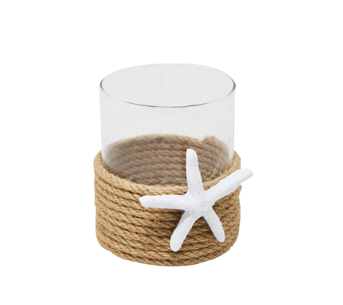 Glass Candle Holder with Starfish 4"