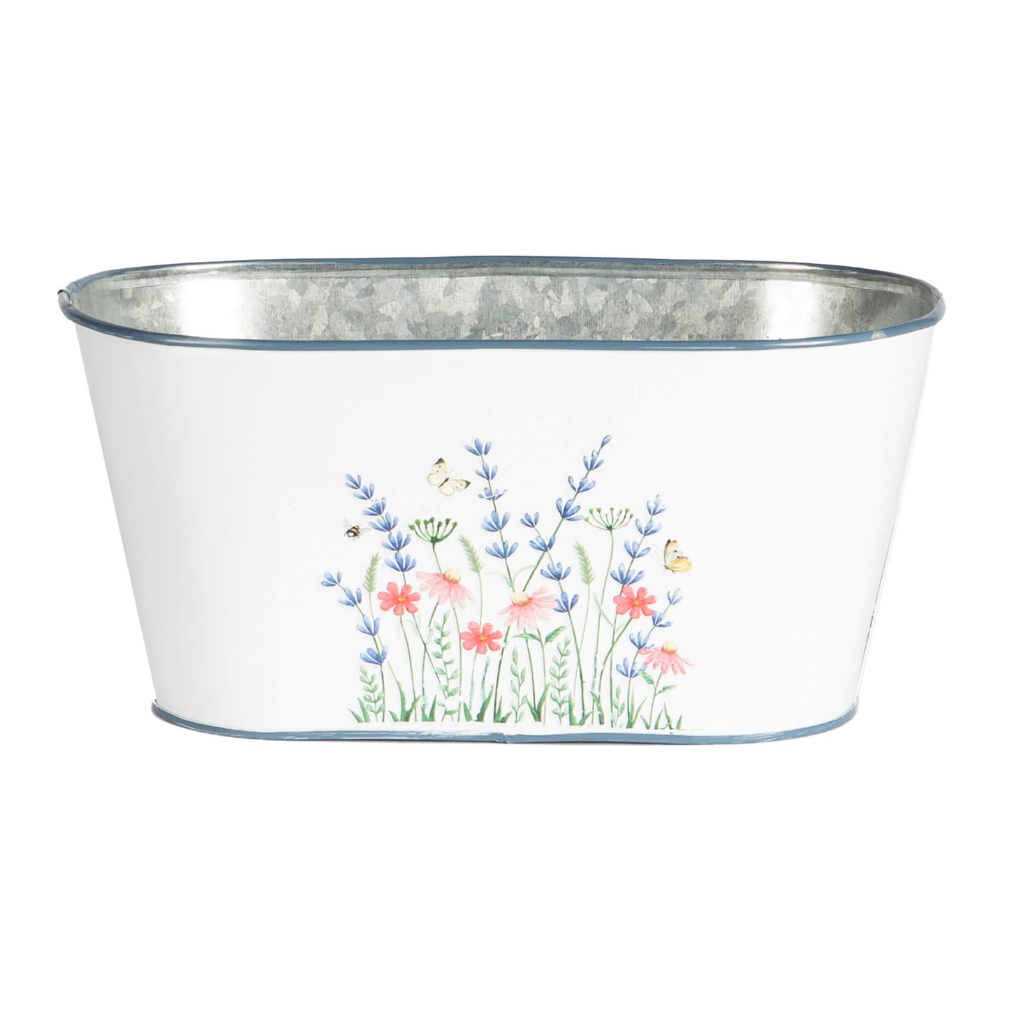 Small Oval White Pot with Floral Design