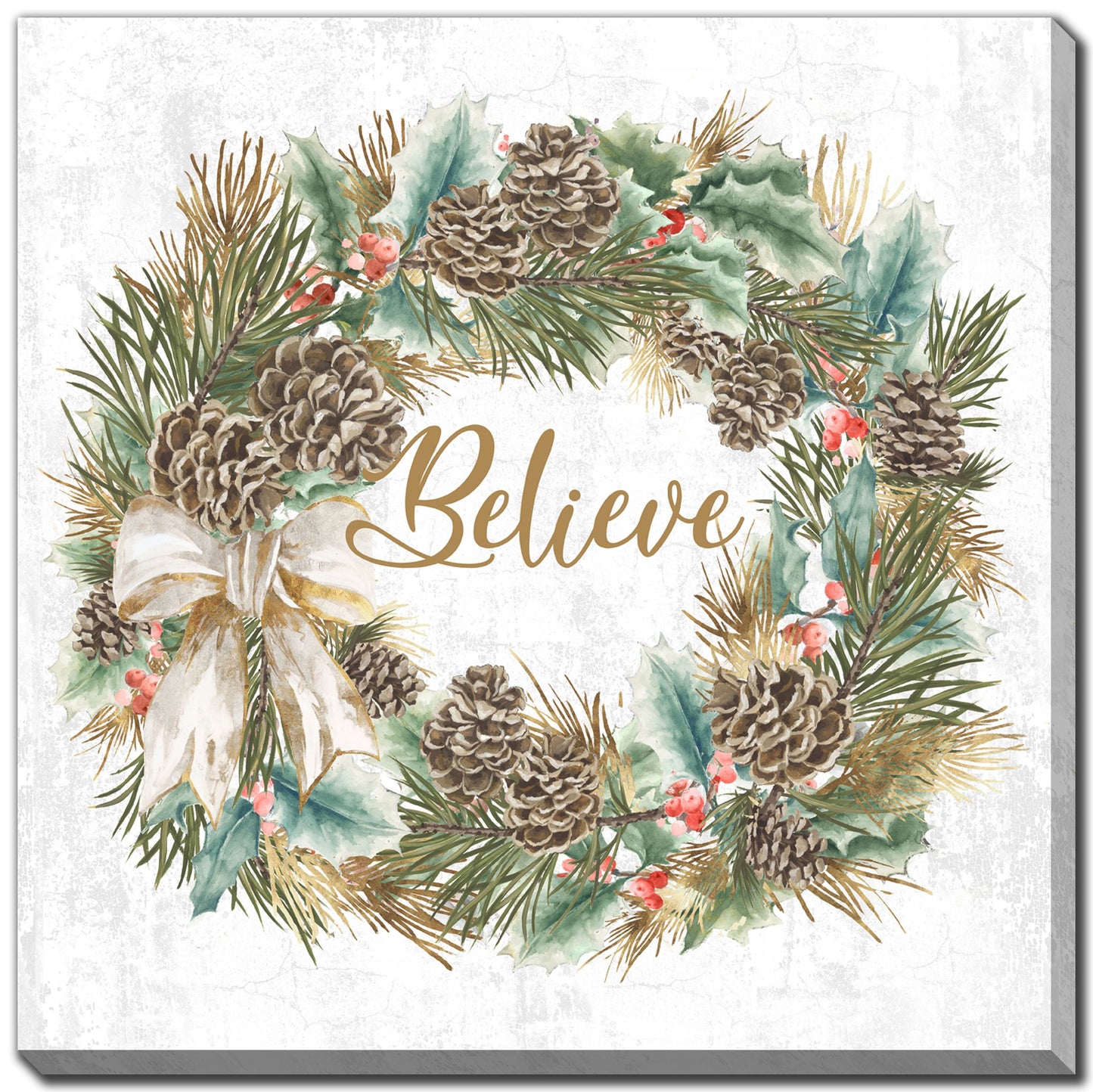 Gold Believe Wreath Print 20" x 20" **Store PIckup Only**