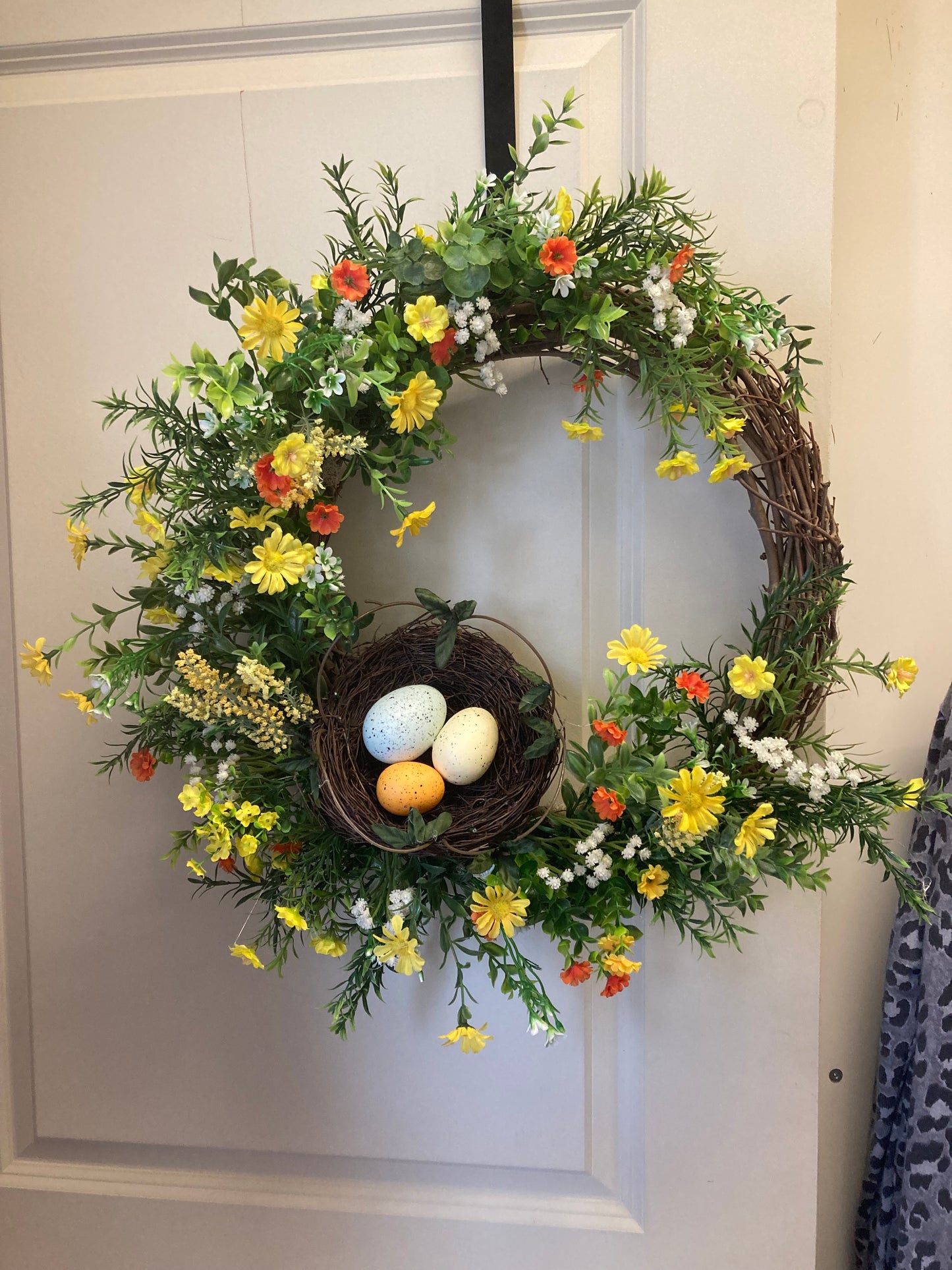 Yellow, Orange and White Floral Wreath with Bird's Nest *Store Pick Up Only