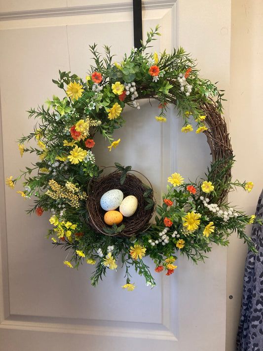 Yellow, Orange and White Floral Wreath with Bird's Nest *Store Pick Up Only