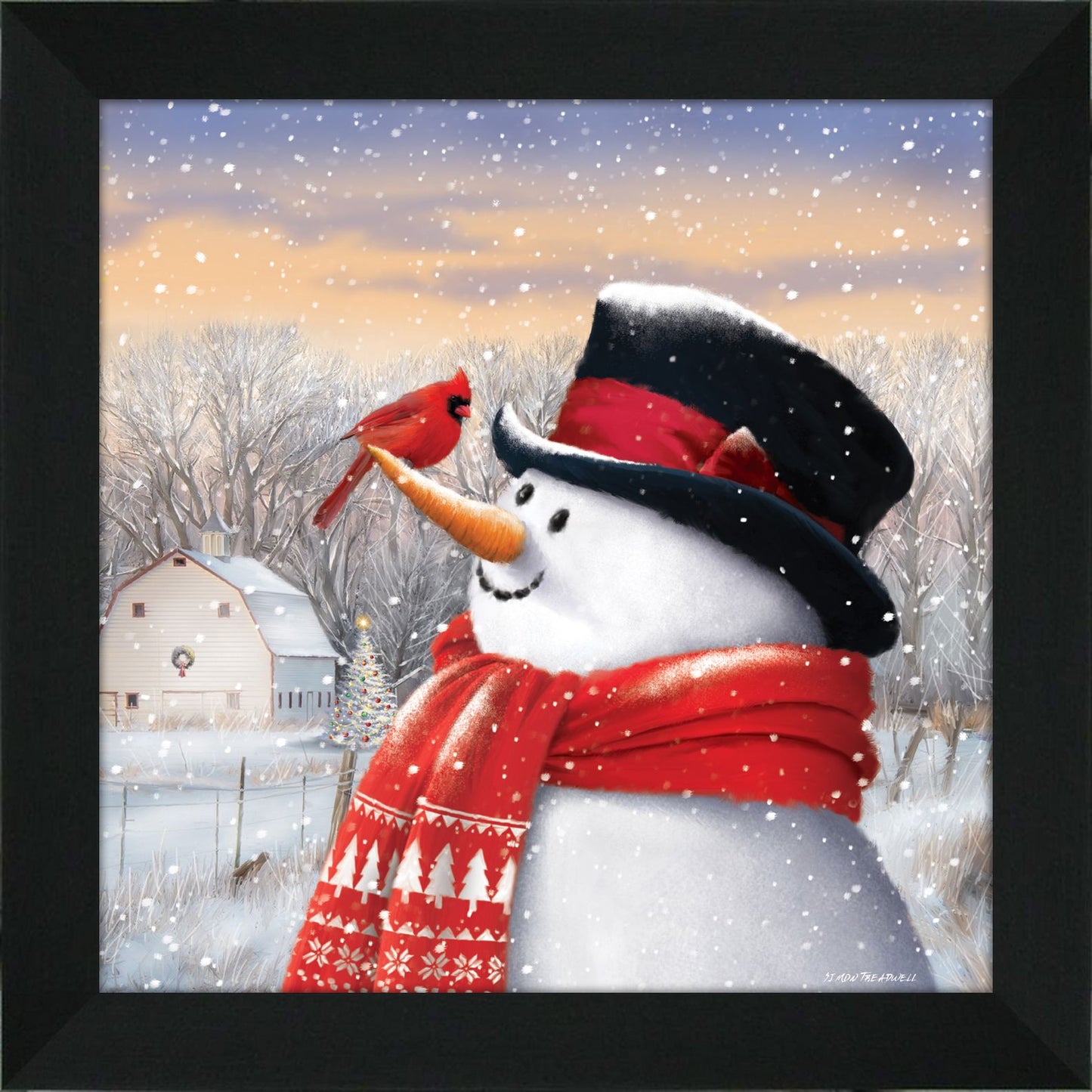 Framed Snowman with Cardinal 18" x 18" **Store PIckup Only**