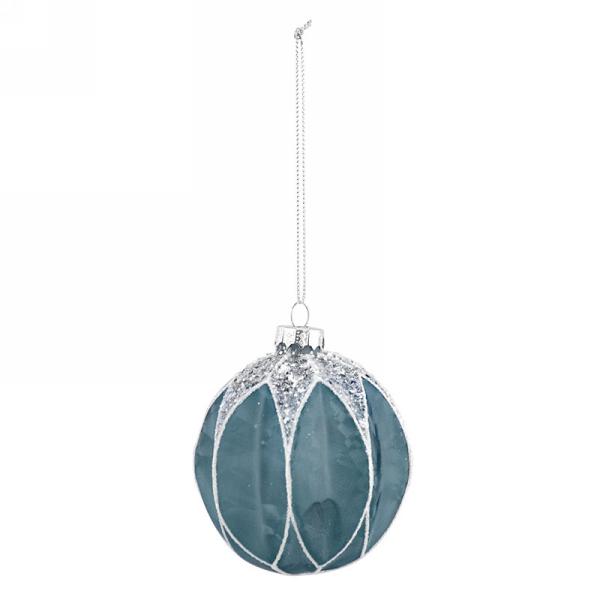 Blue Grey Ridged Glitter Ornament