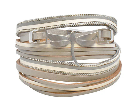 Dragonfly Multi Wrap Magnetic Bracelet-Grey