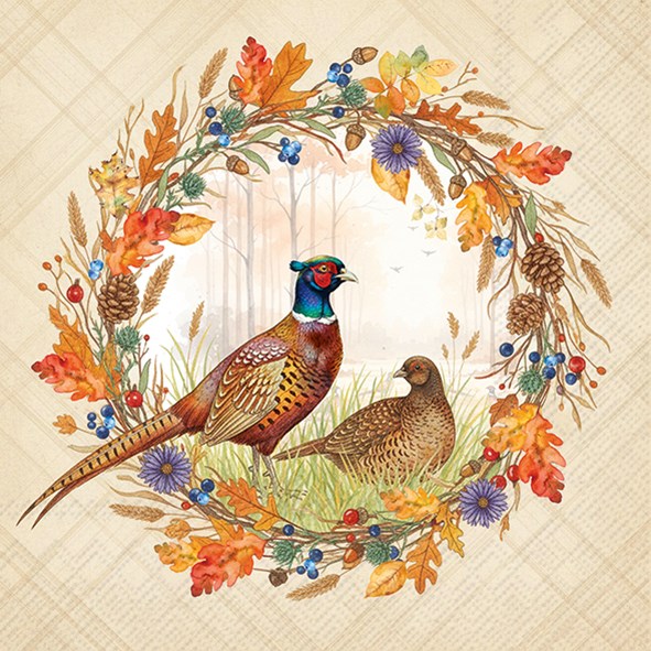 Pheasant Wreath - Cocktail Napkin