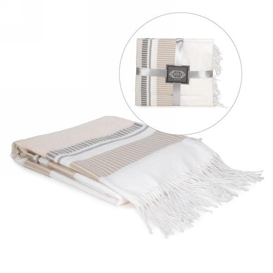 Beige and Taupe Throw with Fringe
