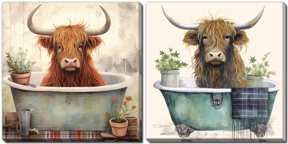Highland Cow Bathroom Print Set of Two *Pick Up Only