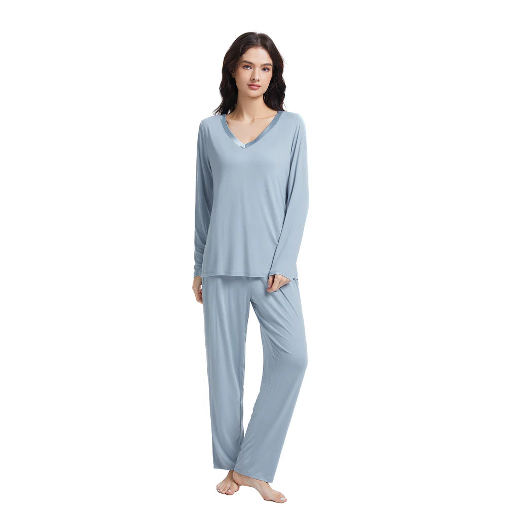 Bamboo Long Sleeve V Neck PJ Set Celestial
