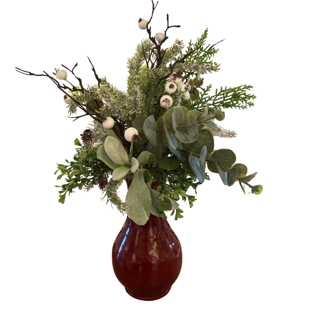 Arrangement with Floral and Berries in Red Vase*Store Pick Up Only