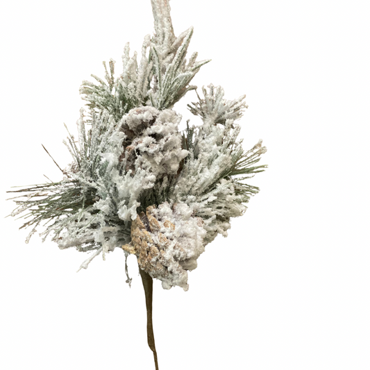 Snowy Pine Pick with Cones