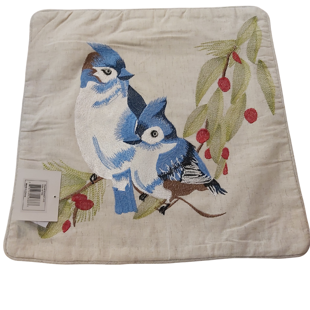 Holiday Blue Jay Cushion