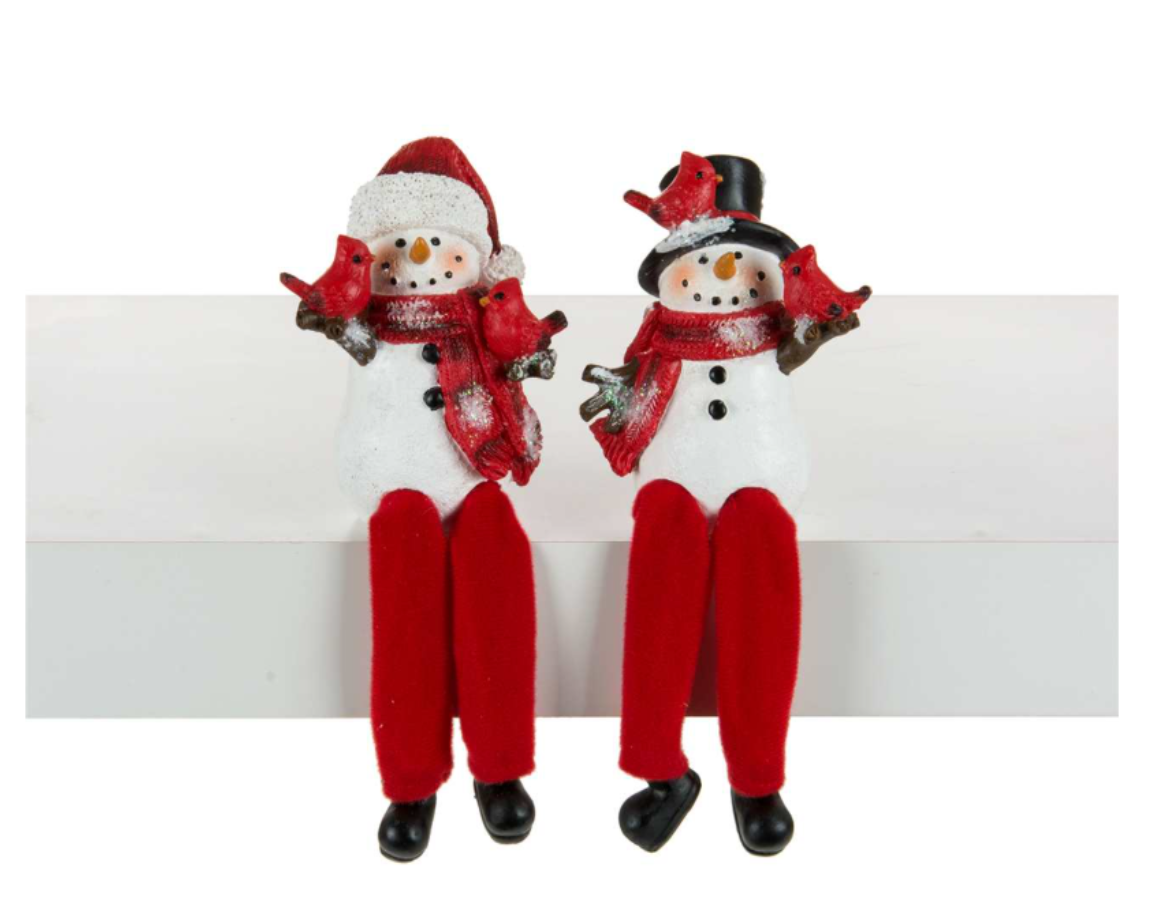 Dangly Leg Snowman with Cardinal (2 Styles)