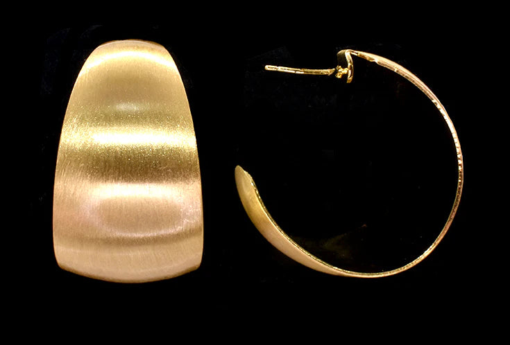 Wide Flat Matt Hoop Earring - Gold