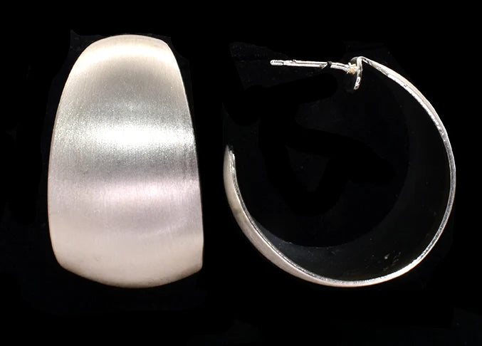 Wide Flat Matt Hoop Earring - Silver