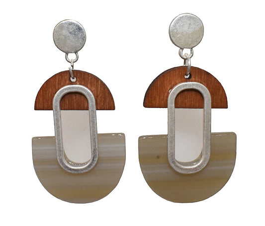 Wooden Acrylic Geometric Earring-Brown