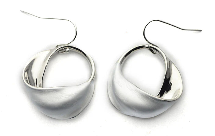 Matt and Shiny Silver Hoop Earring
