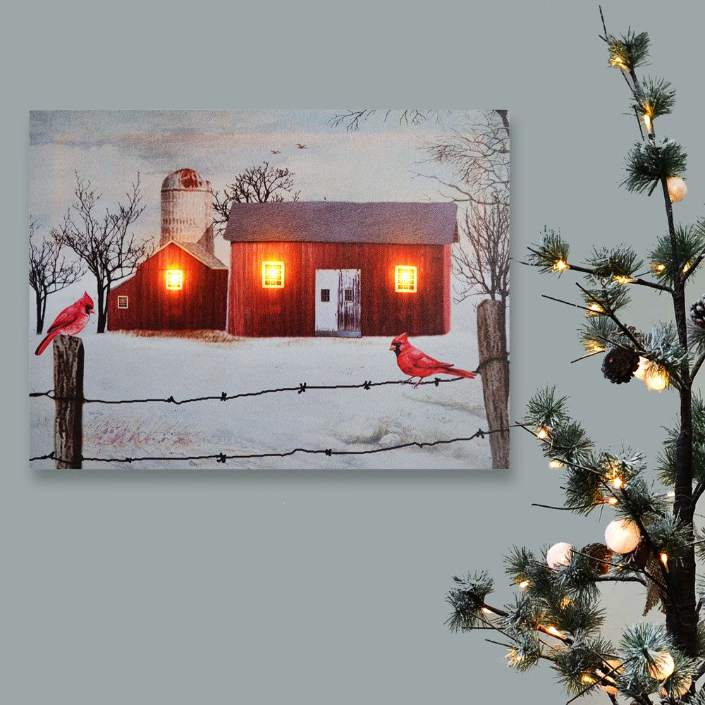 Cardinals on the Fence Canvas LED