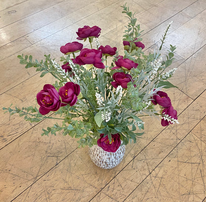 Magenta Garden Rose and Greens Vase Drop-In