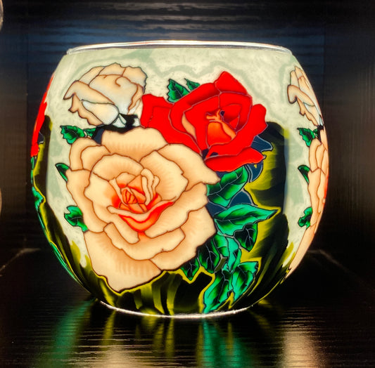Glass Tea Light Holder - Roses