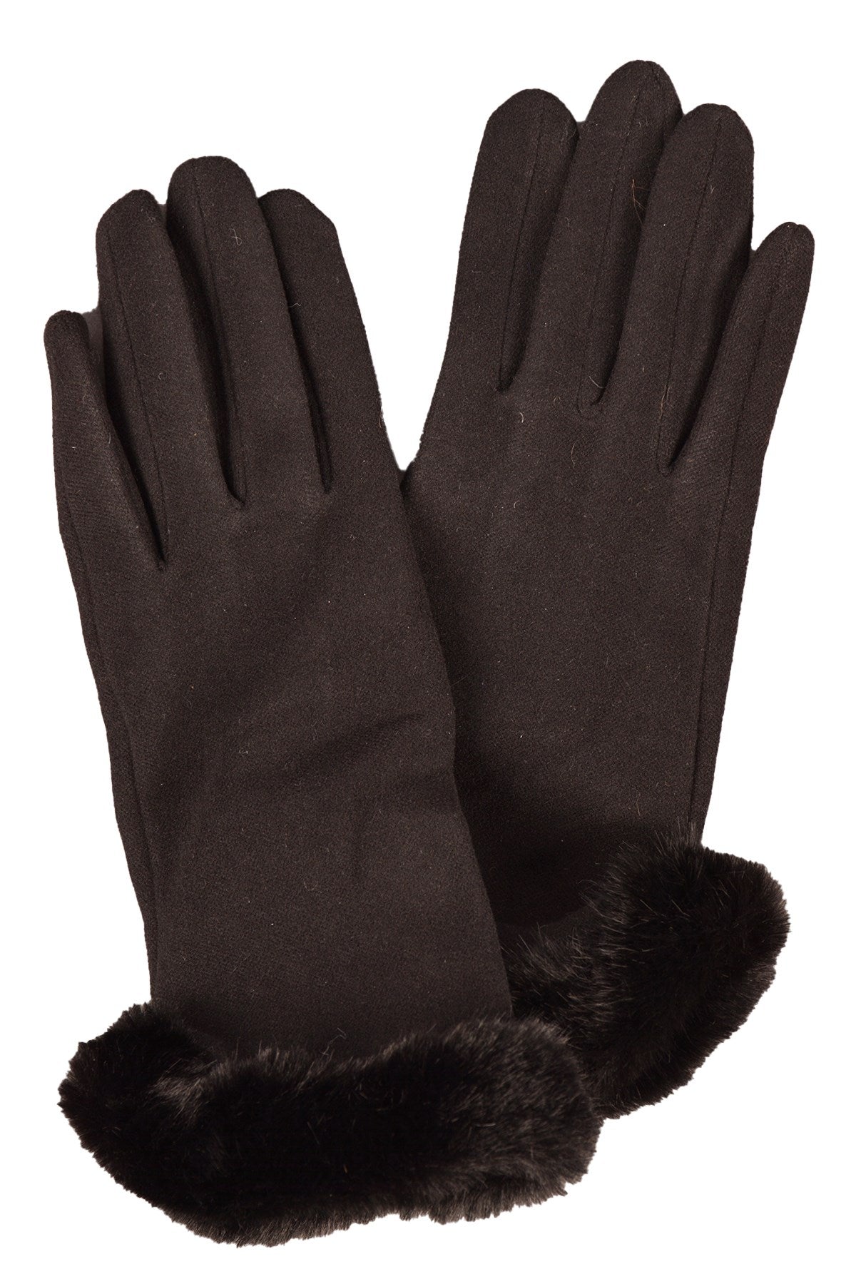 Black Faux Fur Trimmed Gloves